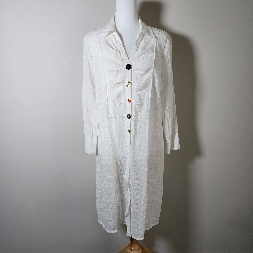 Gordon‎ Smith Shirt Dress Women's 12 White Tunic Cover Up Buttons Beachy Blouse